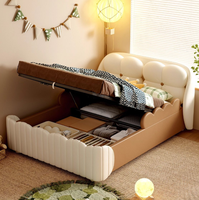 Lit pour enfants au design moderne avec coffre de rangement haut, barrière de sécurité, en bois écologique et cuir, pour garçons et filles, idéal pour la maternelle