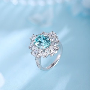 Anillo de Boda Personalizado de Oro Blanco de 14K/18K con Baño de Rodio y Gema de Paraiba de Corte Ovalado para Mujer, Joyería Fina - Product Image 5