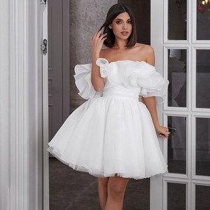 white christmas dresses Simple Satin Short Prom Dress, Off Shoulder Blue Party Dress main image 0
