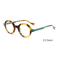 Montures de lunettes de vue rondes en acétate pour femmes, style créateur, vente en gros, logo personnalisé