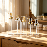 Bouteille à pompe carrée transparente rechargeable de 300 ml, 400 ml, 500 ml, 600 ml, 800 ml avec pompe dorée pour savon, lotion, shampoing, salle de bain