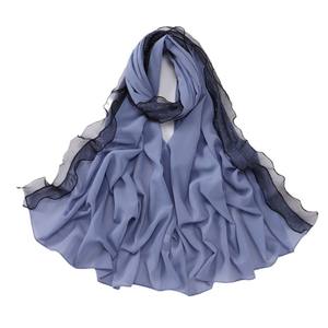 Hot Selling 170cm Shiny Glitter <b>Chiffon</b> <b>Scarf</b> Soft Muslim Women Diamond Lace Edge Hijabs Ethnic Bandanas - Product Image 5