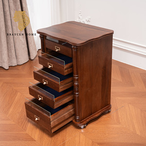 Cassettiera Vintage Americana Marrone in Legno Massello a 5 Cassetti - Mobile Contenitore Retrò per Camera da Letto con <span class=keywords><strong>Maniglie</strong></span> in Metallo - Product Image 2