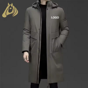 Manteau d'hiver décontracté pour homme, coupe <span class=keywords><strong>longue</strong></span>, avec fermeture éclair, grande taille, épais, avec logo décoratif, et <span class=keywords><strong>capuche</strong></span> - Product Image 1