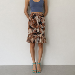 Falda Midi con Diseño Único, Estampado Floral Vintage, Cintura Baja, Dobladillo con Volantes, Elegante, Transparente, Casual y Favorecedora - Product Image 4