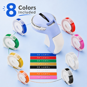 Kit d'imprimante d'étiquettes en relief 3D, 8 rubans colorés et étui de rangement, <span class=keywords><strong>embosseur</strong></span> bleu/violet compatible avec <span class=keywords><strong>Dymo</strong></span> 12965 12966 B90 - Product Image 2