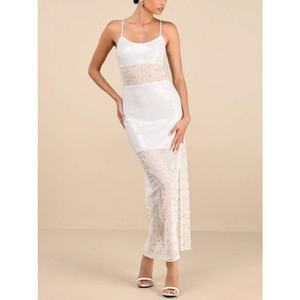 Vestido Maxi Sexy Transparente de Seda Ecológica Personalizado, Vestido de Verano Floral a la Moda con Puntos Ondulados, Tela Satinada Natural para Mujer - Product Image 1