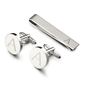 Ensemble de boutons de manchette et pince à <span class=keywords><strong>cravate</strong></span> personnalisés pour homme avec initiales (26 lettres) - Alliage de cuivre classique, cadeau idéal pour père, mari, fils - Product Image 1