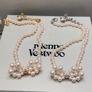 Collar Vivienne Niche con Lazo de Perlas, Cadena de Aleación de Zirconia con Eslabones de Planeta Tierra, Elegante y Lujoso, Nuevo, para Mujer - Product Image 6