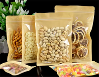 Brun un côté transparent refermable fenêtre en plastique papier Kraft fond plat fermeture éclair sac collations café thé parfumé cadeaux pochettes