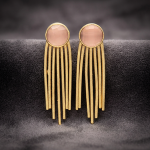 Pendientes Colgantes de Plata de Ley 925 Chapados en Oro de 24K con Calcedonia Rosa, Clásicos para Niños - Product Image 2