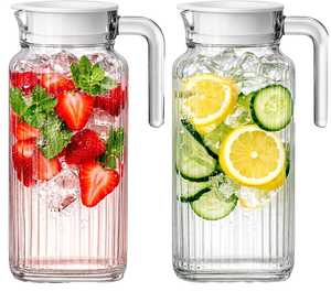 <b>Large</b> Capacity Glass Cold Water <b>Kettle</b> Set 2 Pcs Duck Bill Striped Teapot with Lid Household Juice Jug Cool Water Pitcher - Product Image 1