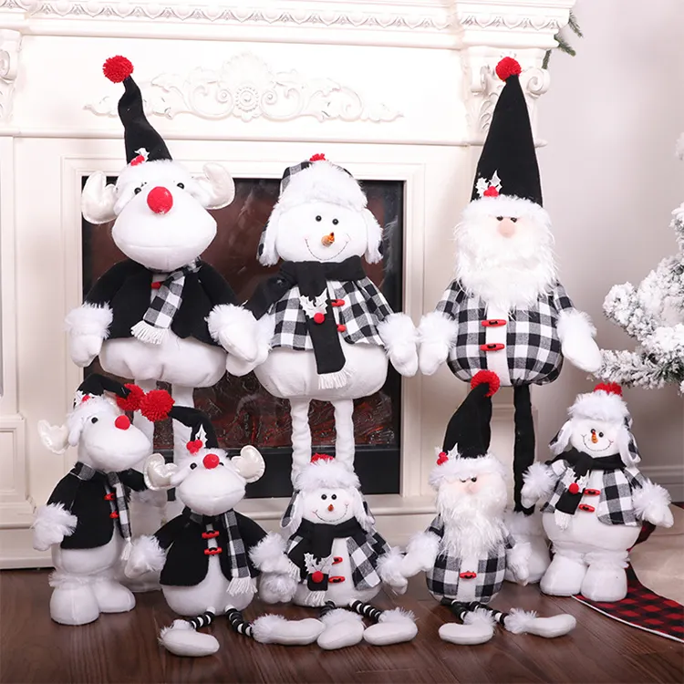 DDA871 Xmas Kinderen Speelgoed Gevulde Kerstman Sneeuwpop Ornamenten Kerst Kids Zwart Wit Cartoon Pop Kerst Staande Poppen