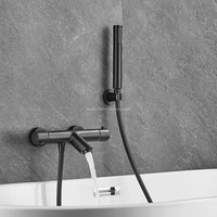 Robinet de baignoire mural noir mat, ensemble de robinetterie de baignoire en laiton massif pour salle de bain