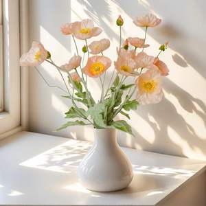 Fleur artificielle de pavot floqué à 4 têtes de haute qualité pour décoration de mariage et d'intérieur - Product Image 6