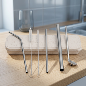 Reusable Metal <b>Drinking</b> <b>Straws</b> Set 5-Pack Minimalist Bar Accessories with Cleaning Brush and Case - Product Image 6