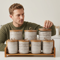 Boîtes de rangement en céramique pour la cuisine, style moderne et luxueux, 7 pièces, pots à épices avec couvercles en bois