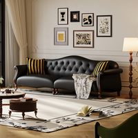 Ensemble de canapés en cuir et bois massif de style américain, quatre places, design minimaliste pour hôtels, villas et salons, garnissage en éponge, petit modèle