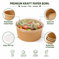 Bols en papier kraft jetables personnalisés, contenants ronds pour salades avec couvercles transparents pour la restauration à emporter, les traiteurs et les épiceries