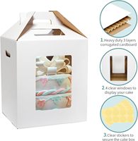 Wowxyz Lot de 3 boîtes à gâteaux jetables en carton de qualité alimentaire 12x12x14 pouces, design à étages, fenêtre et poignée pour mariages/fêtes d'anniversaire