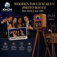 Cabina de Fotos XinChi de Madera Sólida para Bodas, Pantalla Táctil de 13.3 Pulgadas, Luz RGB, Impresora Instantánea DNP QW410, Compatible con Cámaras Réflex