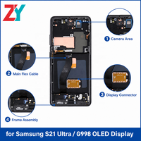 Layar Sentuh LCD OLED HD+ Samsung S21ultra/G998 dengan Frame untuk Perbaikan dan Penggantian Ponsel, Garansi 1 Tahun, 400cd+