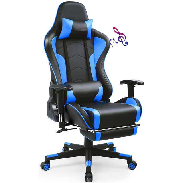 New Style Gaming Chair Reclining Racer High-Back Bluetooth Speakers Music Leather Swivel Gamer Chair With Adjustable Armrest