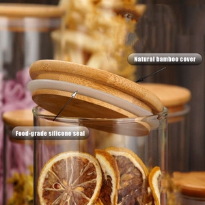 比曼竹餐具室玻璃陶瓷食品厨房储物瓶罐套装带夹子盖 - Product Image 4
