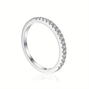 Bague de mariage unisexe demi-éternité en moissanite, élégante en argent sterling S925 pour anniversaire et fiançailles, tendance pour femmes et hommes - Product Image 4