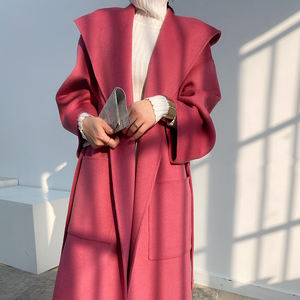 بيع بالجملة للبيع بالتجزئة معطف نسائي أنيق من الصوف تصميم بسيط دافئ بغطاء رأس لفصل الشتاء إغلاق حزام صوف عالي الجودة - Product Image 5