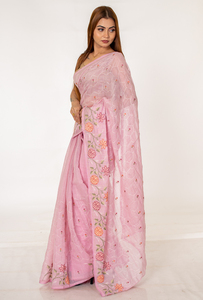 Sari de Diseño Color Malva con Bordado Floral de Kota Tussar para Mujer, Ideal para Festivales, Bodas y Celebraciones Culturales - Product Image 2