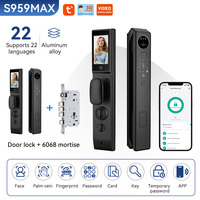 Serrure de porte intelligente en aluminium S959MAX Tuya WiFi avec reconnaissance faciale 3D, reconnaissance des veines palmaires, interphone vidéo, empreinte digitale et carte IC