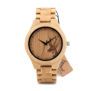 BOBO VOGEL Relogio Masculino Deer Kopf Uhr Bambus Individuelles Logo Holz Armbanduhr Männer