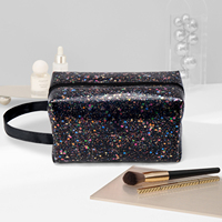 Sac à cosmétiques transparent en PVC écologique grand sac à cosmétiques transparent à paillettes en TPU pour les femmes trousse de toilette étanche avec poignée