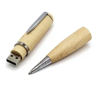 wholesale gifts wooden pen shape usb flash drive laser custom Logo wood ballpoint pen drive 32GB