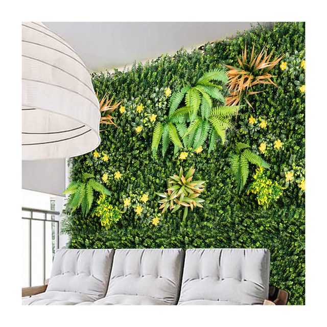 Factory Supply 100x100cm Artificial Grass Wall Panel Tropical Mixed Fern With Flowers Wedding Photo Backdrop Indoor Home Decor