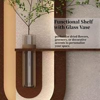 AICHENG Décoration Murale 3D Contemporaine à Motif Floral en Grès Fait Main avec Cadre en Bois, Lumières LED et Verdure Artificielle, à Brancher