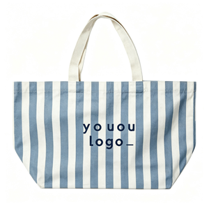Sac fourre-tout en toile de coton personnalisé avec logo, grand format, pour femme, vert menthe, à rayures, pour la plage, le quotidien, cadeau - Product Image 4