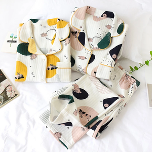 Women's 100% Cotton Pajama Set Elegant Long-Sleeve Two-Piece Sleepwear Waffle Thermal Breastfeeding Pajamas for Summer - Product Image 4