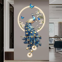 Art mural lumineux LED Paon bleu, magnifique effet lumineux vertical personnalisable, belle décoration suspendue pour salon