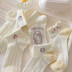 Milk Kitty Women's Ankle <b>Socks</b> Breathable Thin Cotton Cartoon Cute Low Cut <b>Socks</b> For Youth Summer Wear - Product Image 1