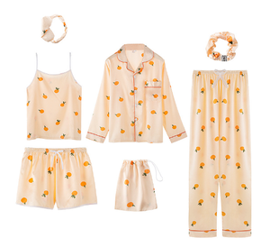 Nouveau <span class=keywords><strong>pyjama</strong></span> de vêtements de nuit en soie satinée pour femmes ensembles de nuit grande taille 7 pièces pour l'été et le printemps - Product Image 3