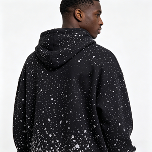 Sweat-shirt à capuche zippé surdimensionné noir avec strass, style streetwear pour homme - Product Image 2