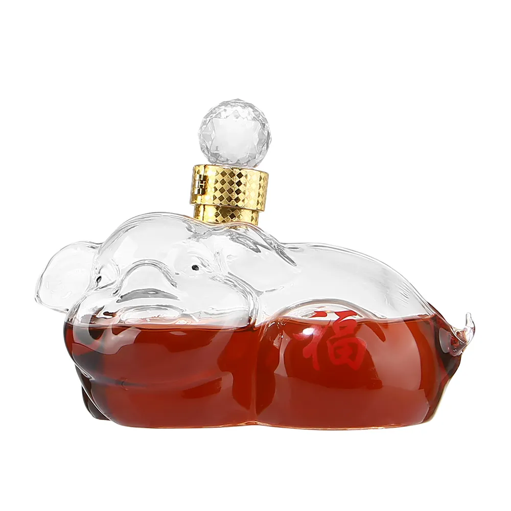 Decantador de whisky de cristal con forma de unicornio de borosilicato hecho a mano personalizado botella de cristal del zodiaco con forma de animal