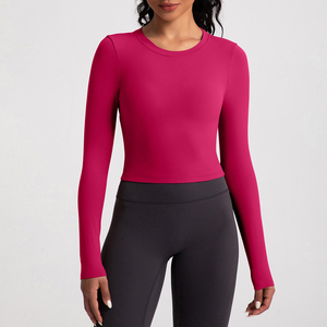 <span class=keywords><strong>T</strong></span>-<span class=keywords><strong>shirt</strong></span> de course à manches longues extensible léger à dos creux pour femmes grande taille en polyester Logo personnalisé sans couture pour adultes - Product Image 5