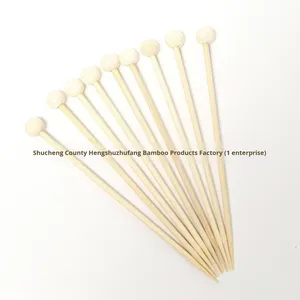 100 pièces/paquet, pics à fruits et brochettes jetables en bambou naturel de 12 cm, couleur bois, avec grande perle blanche, nœud de fleur - Product Image 3