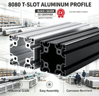Profilé d'extrusion en aluminium à fente en T 8080 robuste pour grande station de travail robotisée – Solution d'assemblage complète personnalisée – Fabricant certifié CE