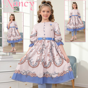 Estate mezza manica retrò stampato ragazze vestono gonne floreali da principessa per bambini mediorientali nuovo fiore floreale da indossare ogni giorno - Product Image 2