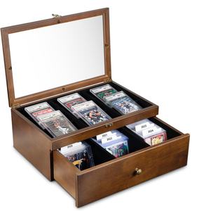 Boîte de rangement et <span class=keywords><strong>vitrine</strong></span> en bois pour cartes gradées avec tiroir, boîte de rangement pour cartes à collectionner pour PSA BGS Slabs, cartes TCG et cartes sportives - Product Image 1
