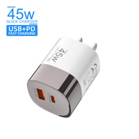 Cargador Adaptador de Alta Calidad con Enchufe Tipo C y USB para Reino Unido, UE y EE. UU., Cargador Portátil de 45W con Enchufe Británico para Teléfono